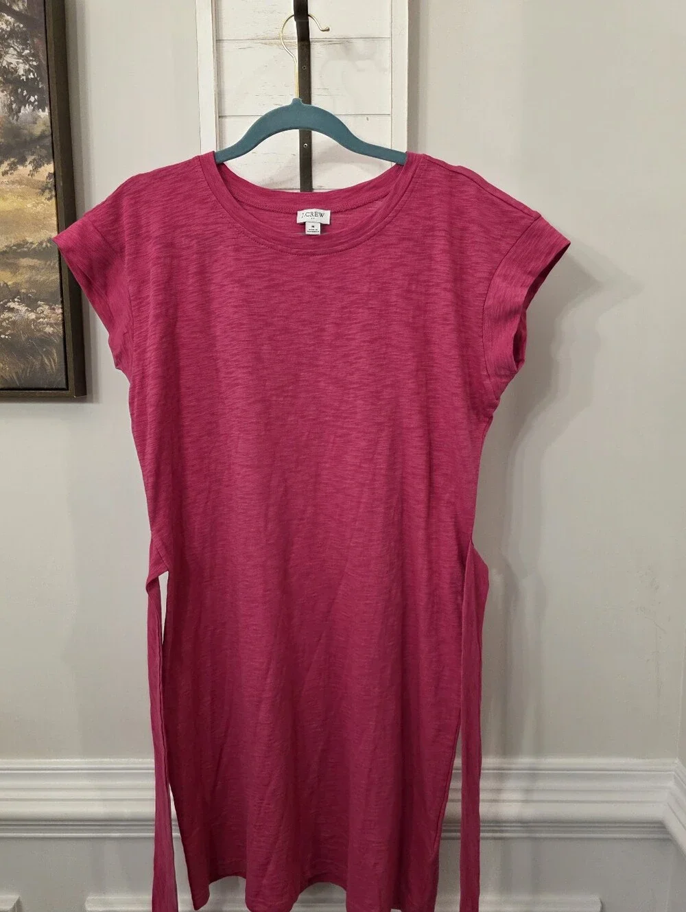 J Crew Pink Tie Waist T Shirt Dress 100% Cotton Size Medium